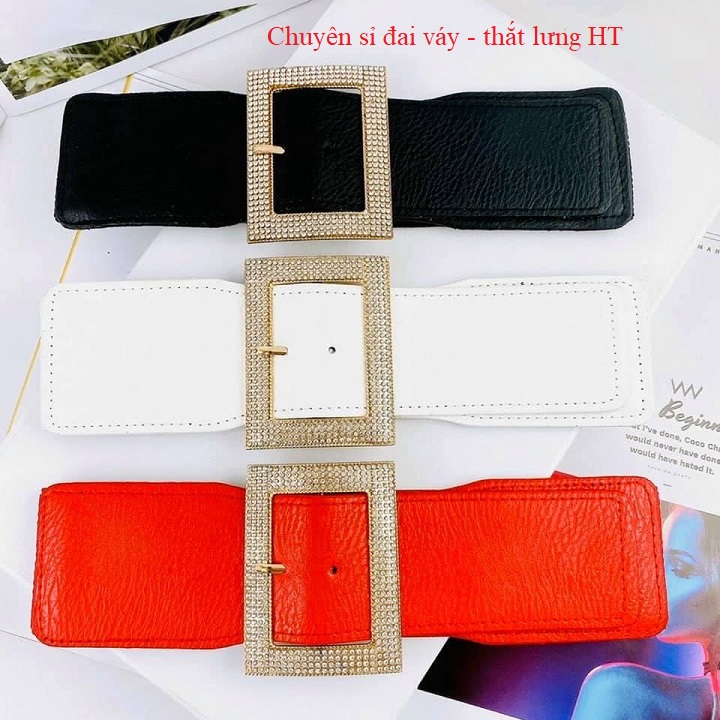 Đai váy Belt đính đá Bản to 6cm Mặt vuông thời trang