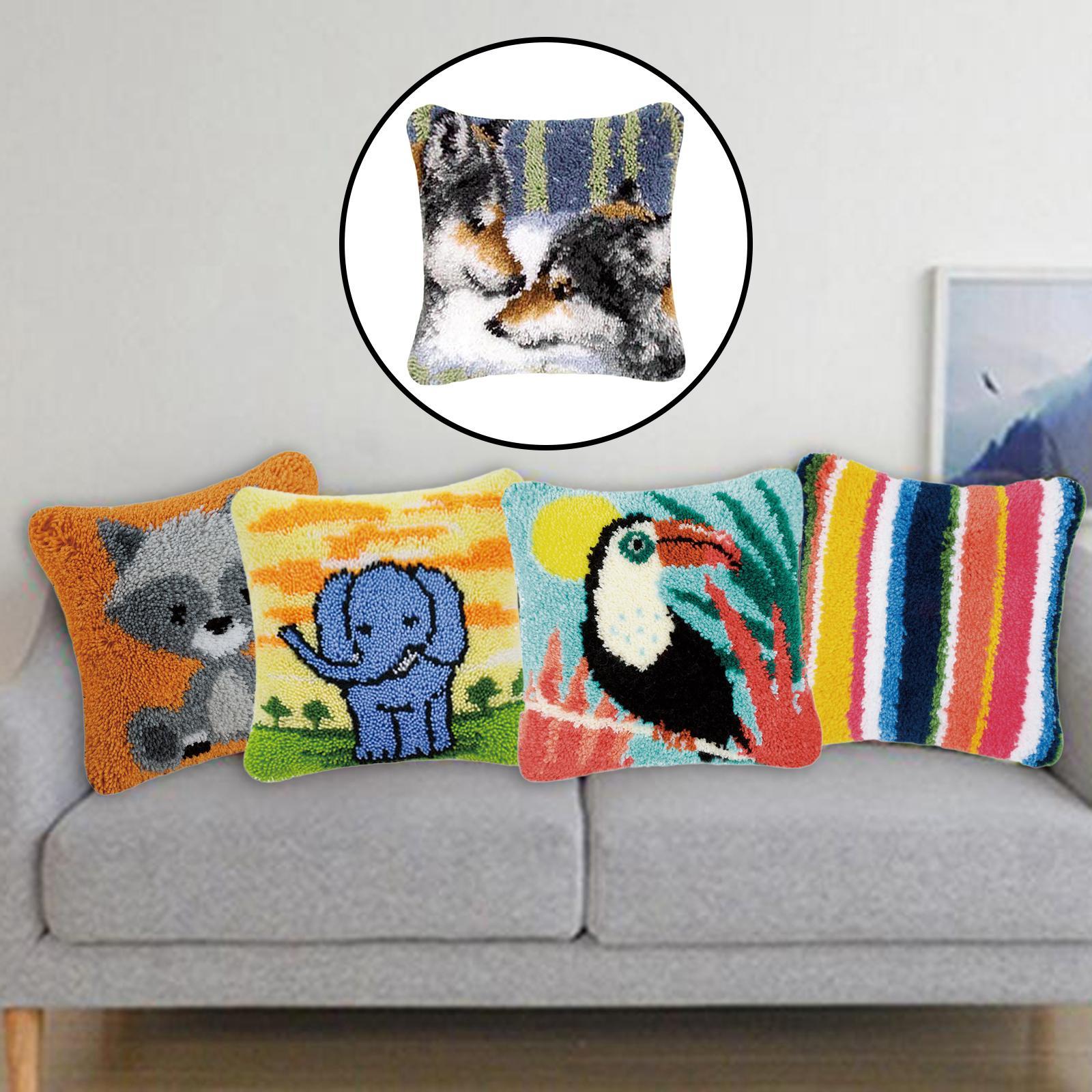 DIY Latch Hook Kit Throw Pillow for Embroidery Carpet Wolf