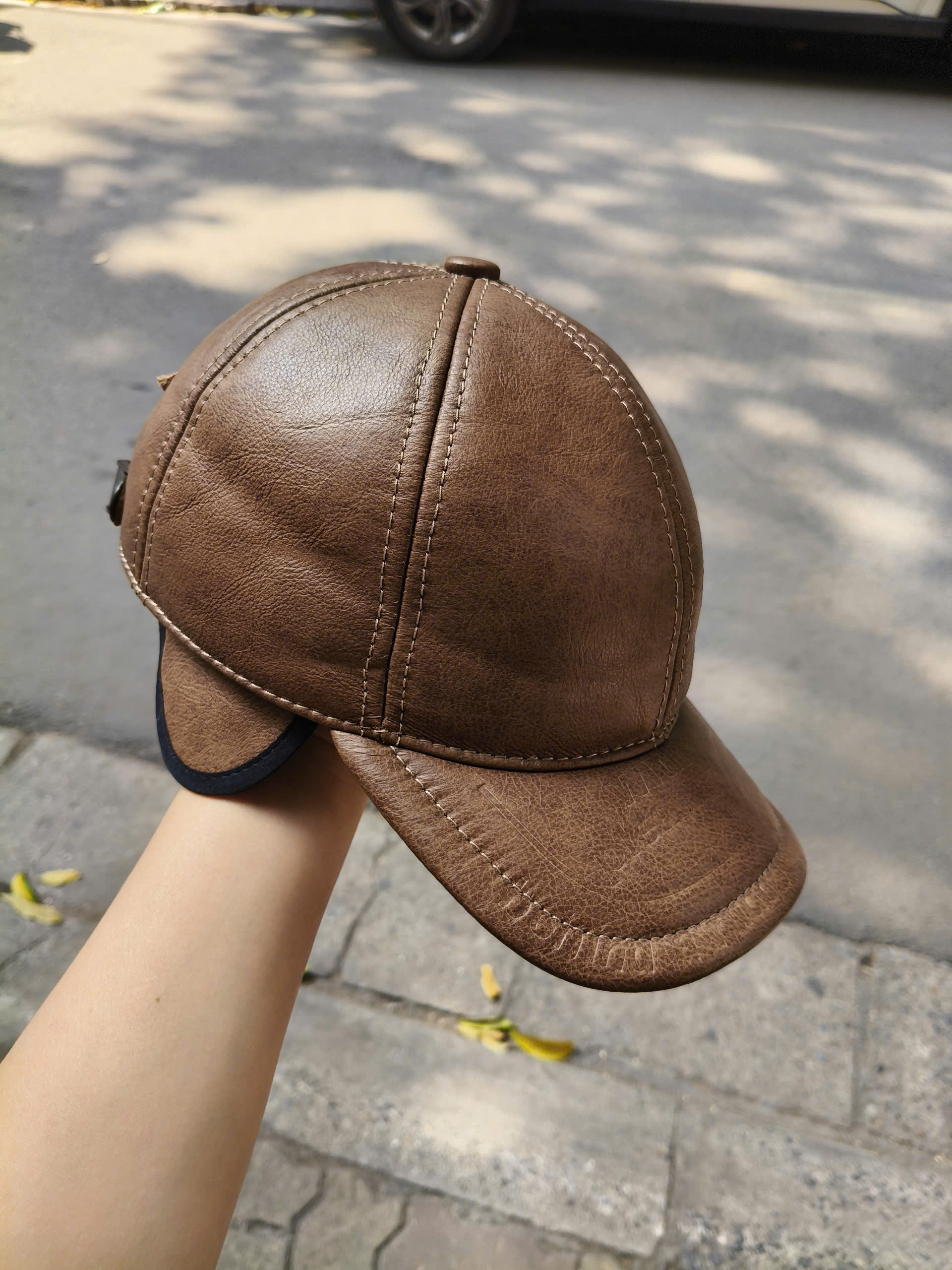Mũ/ Nón lưỡi trai nam da bò cao cấp BHY2103 phom cứng rộng, có che tai. Nón da thu đông