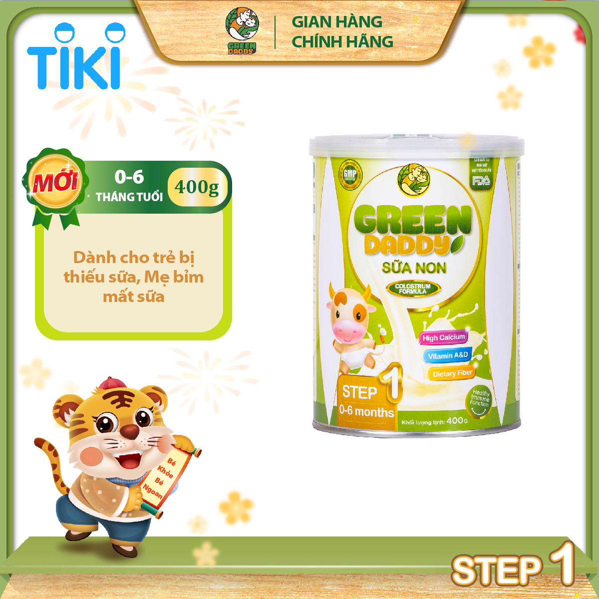 Sữa bột, Sữa non Rau Xanh Hữu Cơ Green Daddy Formula Step1 lon 400g dành cho trẻ thiếu sữa mẹ từ 0 - 6 tháng tuổi