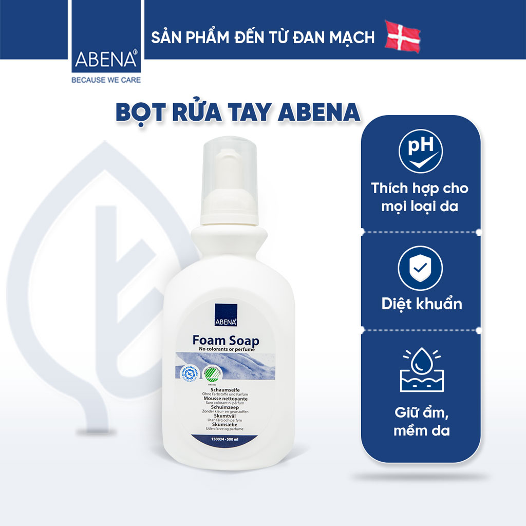 Bọt rửa tay Abena Foam Soap Abena Foam Soap - Nhập khẩu Đan Mạch giúp làm mềm da và diệt khuẩn hiệu quả (Chai 500ml)