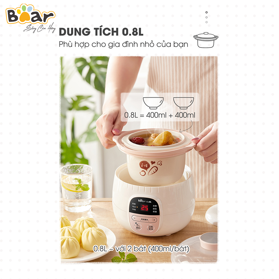 Nồi Nấu Chậm 2,5L Bear Chính Hãng Đa Năng Nấu Cháo, Chưng Yến Bản Quốc Tế Bảo Hành 18 Tháng - SUBE003 - Hàng Chính Hãng