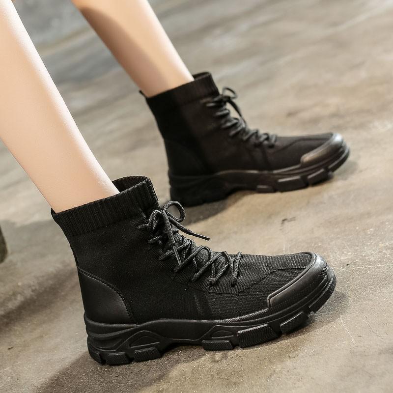 Giày Boots nữ, Bốt Nữ màu đen chất da phối vải len ôm chân, kiểu dáng cá tính cho nữ