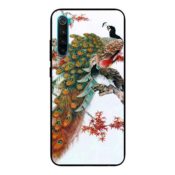 Ốp Lưng in cho Xiaomi Redmi Note 8 Mẫu Chim Công Hoa Đỏ - Hàng Chính Hãng