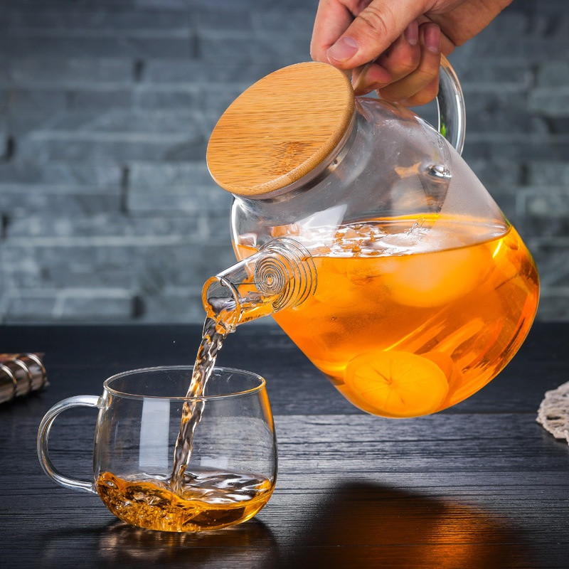 Bình pha trà, hoa trà, thảo mộc bằng thủy tinh nắp gỗ sang trọng 1800ml