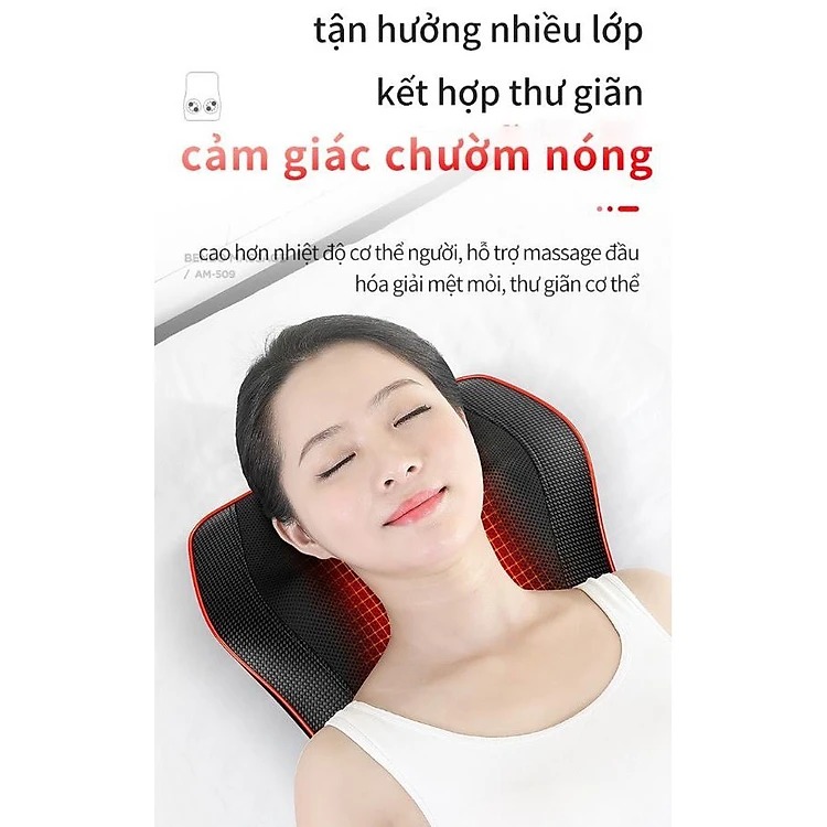 Gối massage cổ vai gáy, máy massage hồng ngoại 20 bi cao cấp hỗ trợ mát xa toàn thân bảo hành toàn quốc