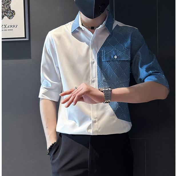 Áo sơ mi, áo sơ mi nam tay lửng phối jean bò hàng thiết kế cao cấp phong cách hàn quốc cực hottrend, trẻ trung - H70