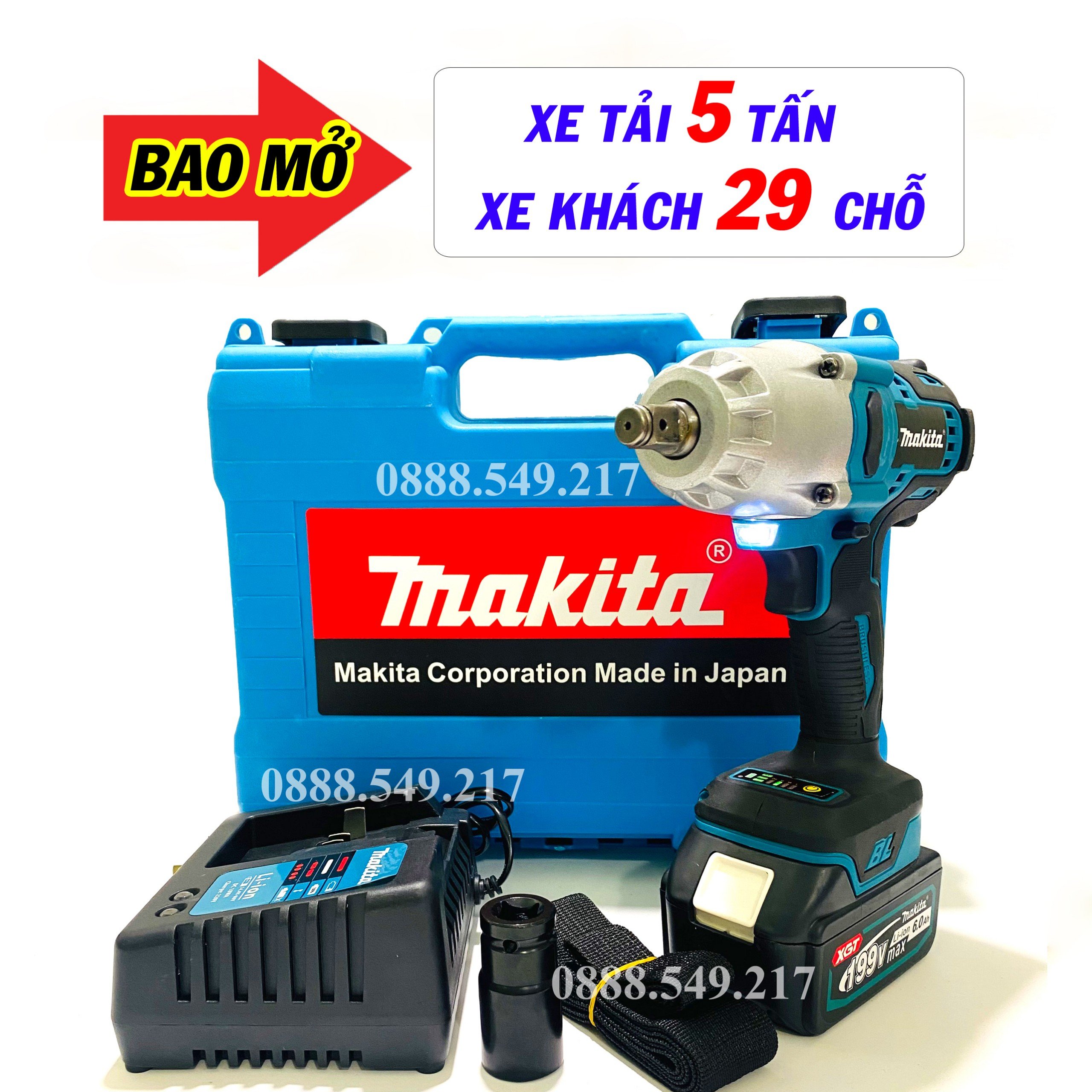 Bộ Máy Siết Bulong Makita Dùng Pin 199V Lực Siết 980N.m Siêu Khỏe - Động Cơ Lõi Đồng, Không Chổi Than