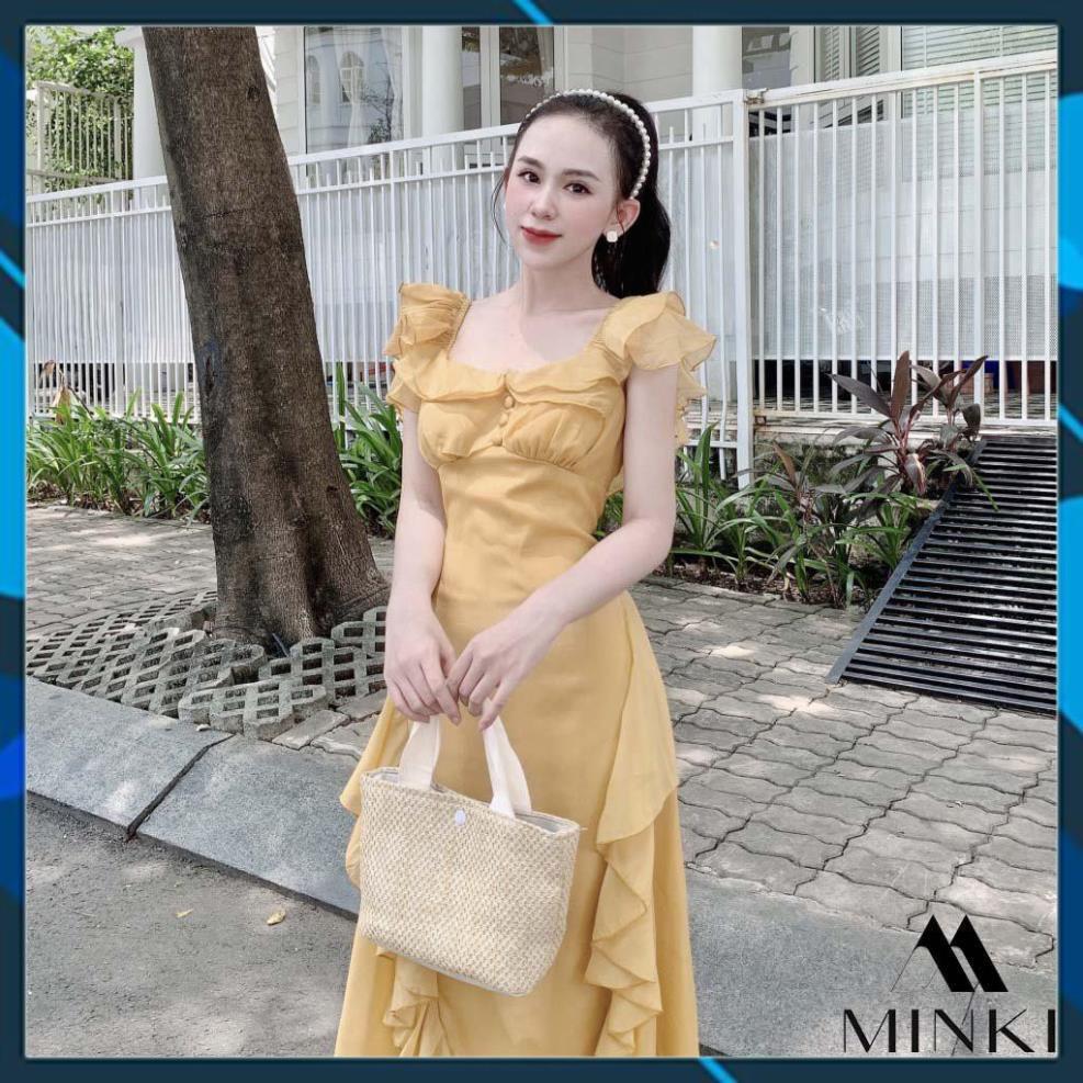 ĐẦM BÈO CÚC BỌC DỰ TIỆC - Chất Liệu Voan Tơ Cao Cấp - Màu Xanh Ngọc Và Vàng