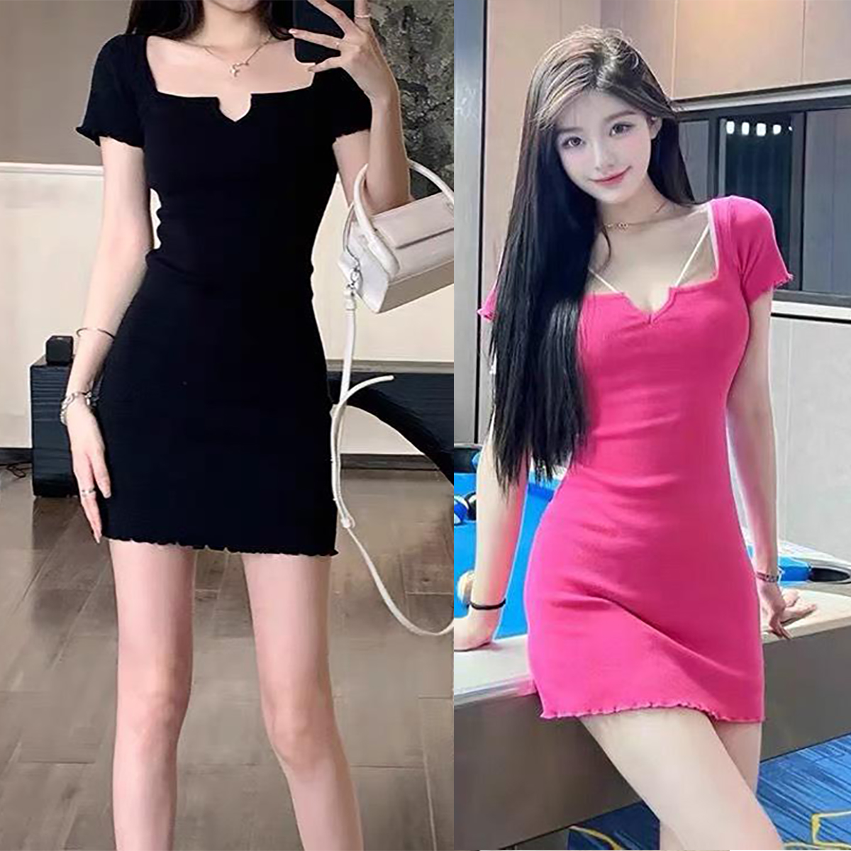 Đầm body tay ngắn cổ vuông cuốn biên thời trang XIXO cao cấp - mã DAM0073