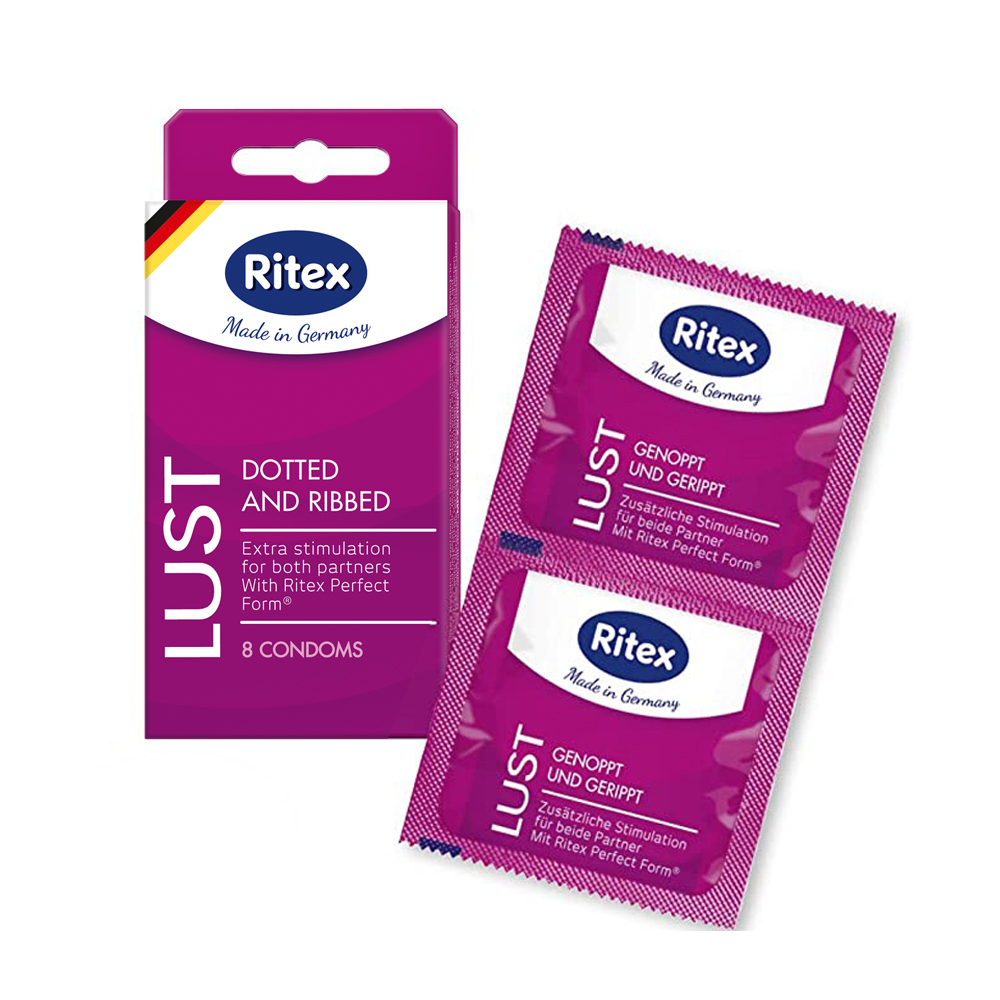 [Combo 4 Hộp x 8c] Bao cao su RITEX LUST gân và gai cuồng nhiệt đam mê hàng đầu tại Đức JN-RITEX-LUST8X4