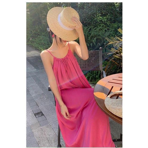 ĐẦM MAXI HỒNG 2 DÂY - L