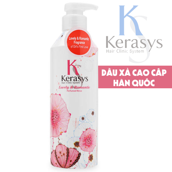 Cặp dầu gội/xả nước hoa Kerasys Lovely & Romantic hương hoa nhài, cúc Hàn Quốc 600ml + Móc khoá