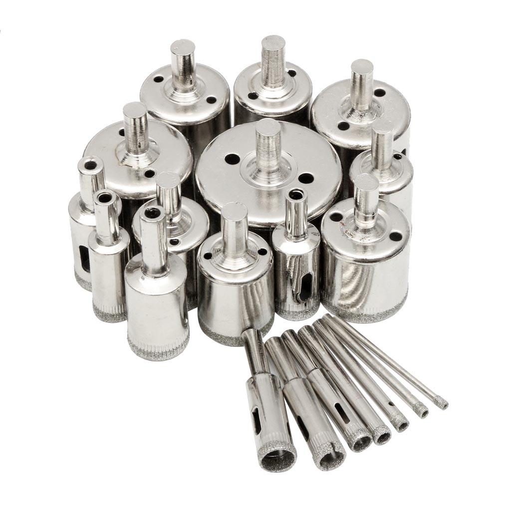 20 chiếc Kim Cương Khoan Bộ Cưa Lỗ Dụng Cụ Cắt Kính Đá Cẩm Thạch 3-50mm Kim Loại