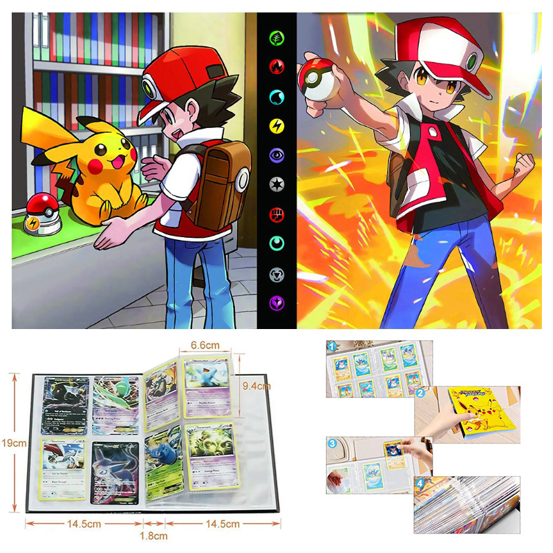 Sổ đựng card Pokemon sức chứa 240 lá bìa hình nhà huấn luyện Takashi và pikachu 1492 32