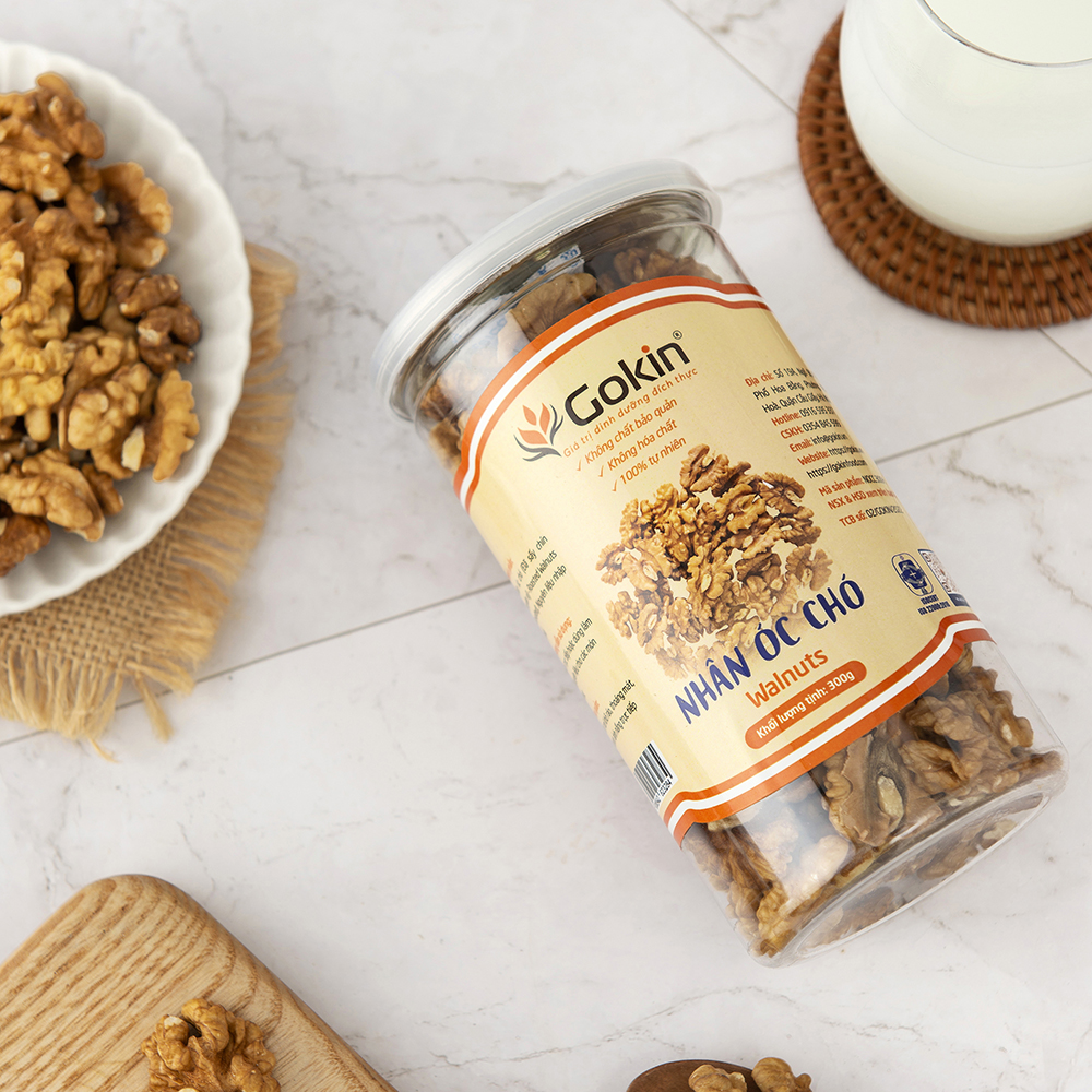 Nhân óc chó sấy chín GOKIN hũ 300g - Tốt cho trí não và tim mạch phù hợp với mọi độ tuổi đặc biệt là bà bầu, người ăn chế độ Healthy, đạt tiêu chuẩn ATTP