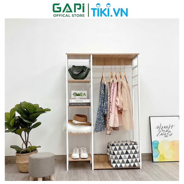 Kệ treo quần áo L Hanger phong cách Hàn Quốc, kệ treo quần áo khung sắt chắc chắn, mặt gỗ MDF phủ melamine chống ẩm, chịu lực tốt thương hiệu GAPI - GM08