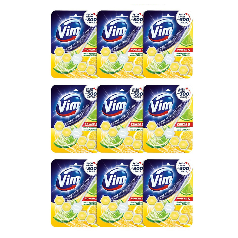 Combo 9 Viên Tẩy Bồn Cầu Vim Power 5 Sạch Khuẩn Thơm Mát Hương Chanh