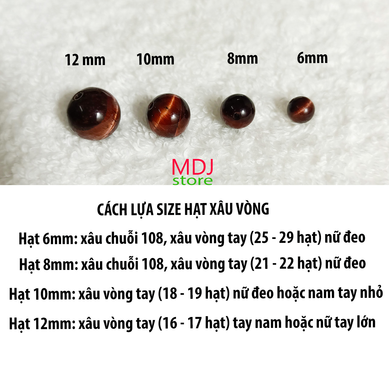 Hạt Lẻ Đá Mắt Hổ Nâu Đỏ MDJ Cỡ hạt 6 8 10 12 mm Phụ Kiện Làm Vòng Tay Phong Thủy Mệnh Hỏa và Thổ, Trang Sức Handmade
