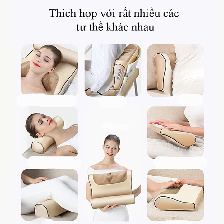 Gối Massage Hồng Ngoại 16 Bi Nhật Bản Thông Minh Đa Năng Cao Cấp, Mát Xa Cổ, Lưng, Vai Gáy, Giảm Đau Nhức Hiệu Quả