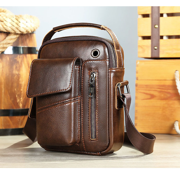 Túi đeo chéo nam dáng hộp BHM7512 Túi xách da bò thật, túi đeo vai nam