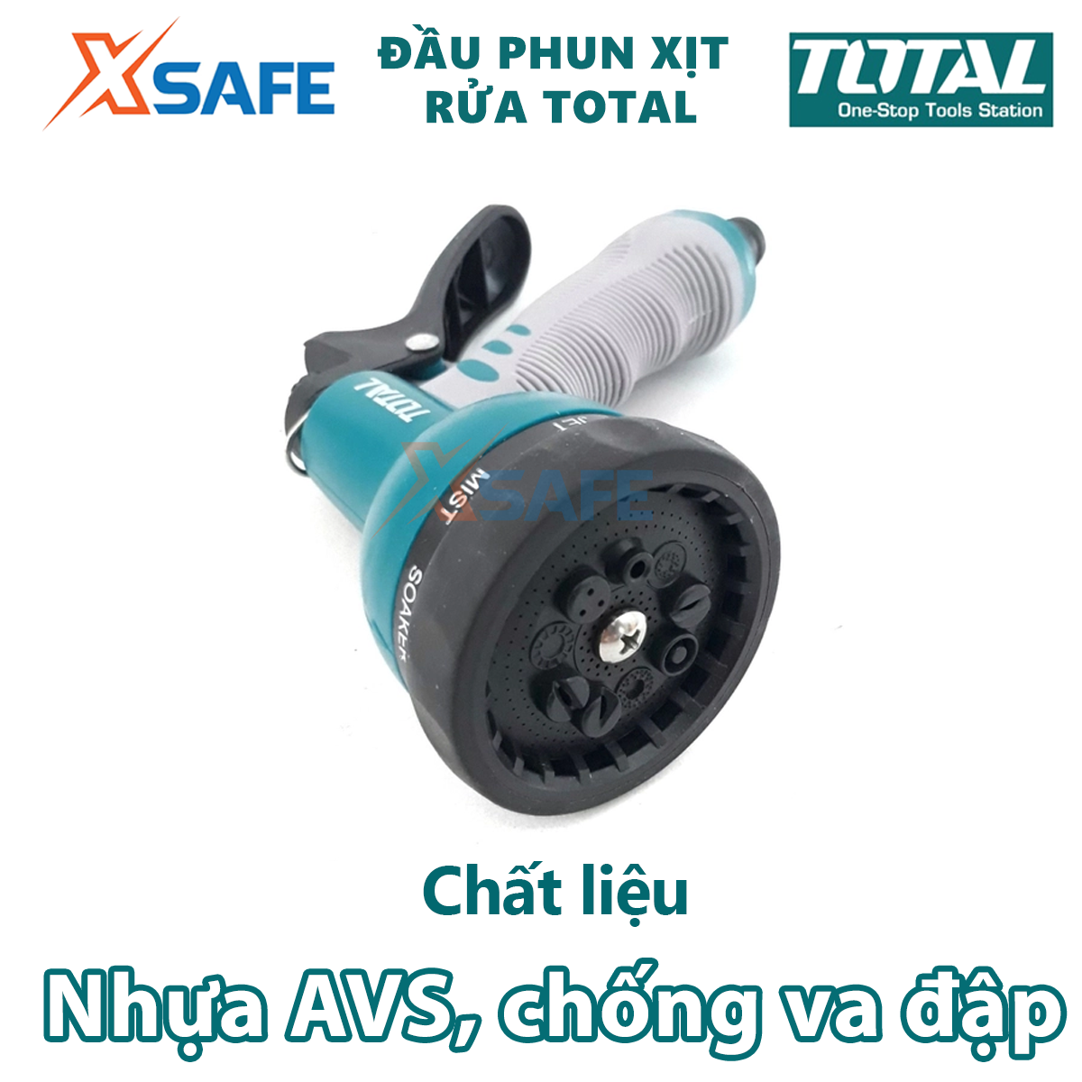 Vòi phun nước xịt rửa TOTAL THWS010901 Vòi xịt tưới cây 8 tia, bộ công cụ 3/4&quot;, thân nhựa ABS TPR tay cầm thoải mái