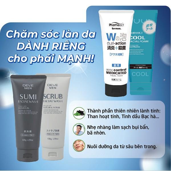 Sữa Rửa Mặt Deve Men Sumi Facial Wash Than Hoạt Tính Charcoal Dành Cho Nam (130g)