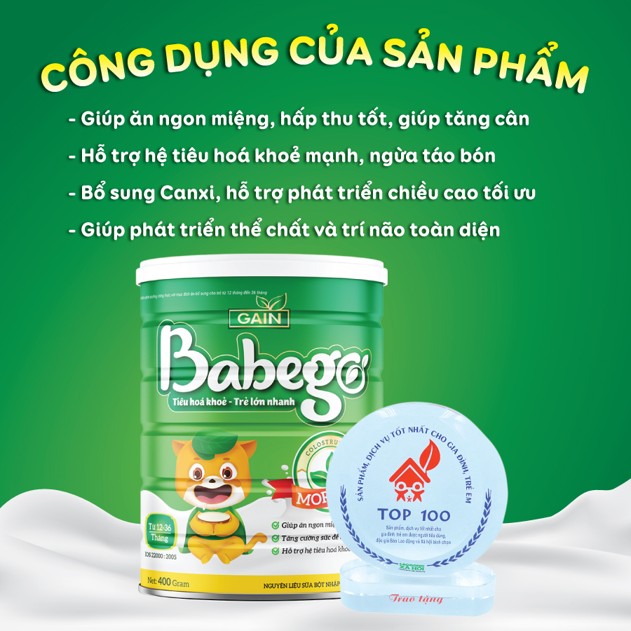 SỮA BỘT BABEGO  400G – hỗ trợ điều TRỊ CHO TRẺ SUY DINH DƯỠNG & THẤP CÒI TỪ 12-36 THÁNG