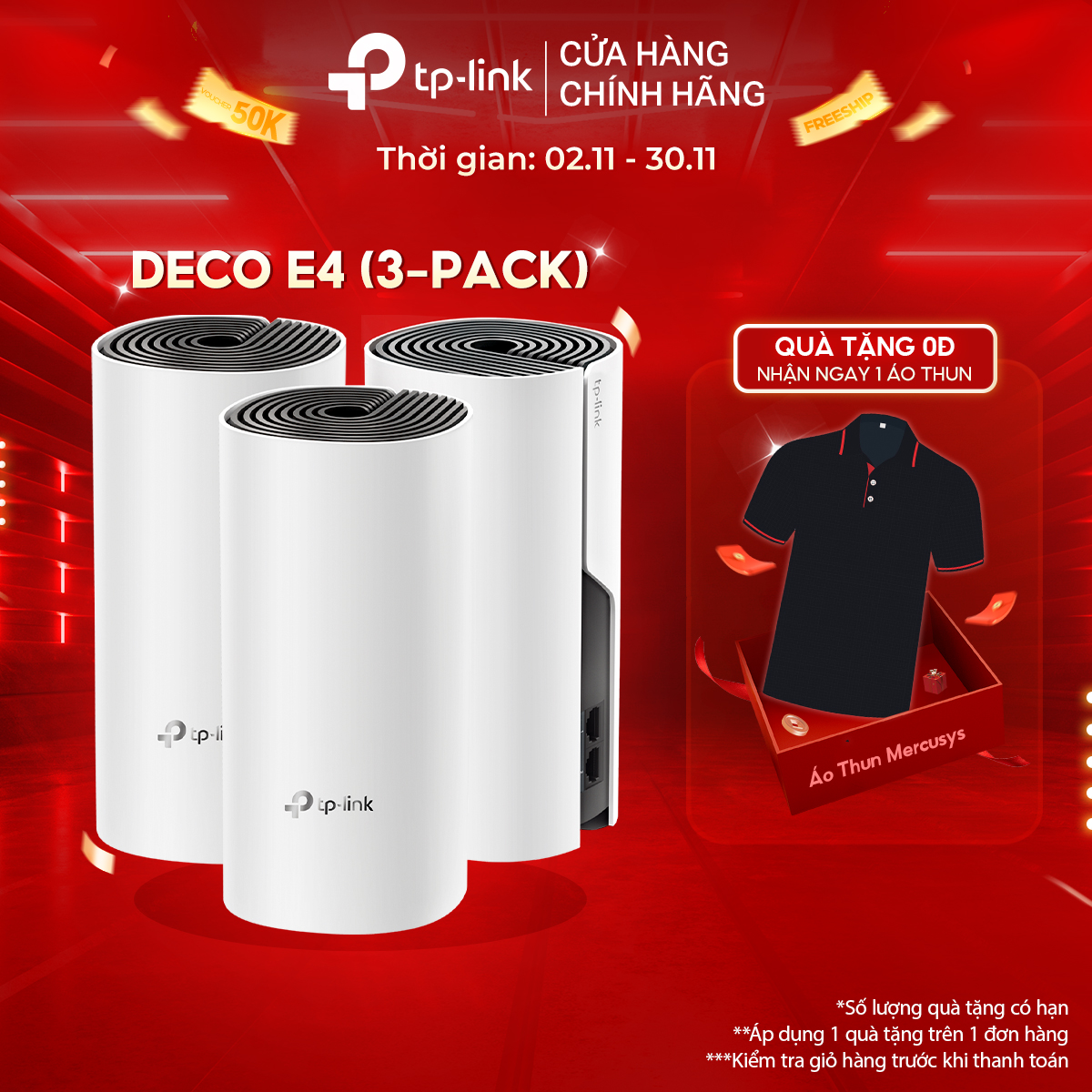 Bộ Phát Wifi Mesh TP-Link Deco E4 (3-pack) Băng Tần Kép MU-MIMO AC1200 - Hàng Chính Hãng