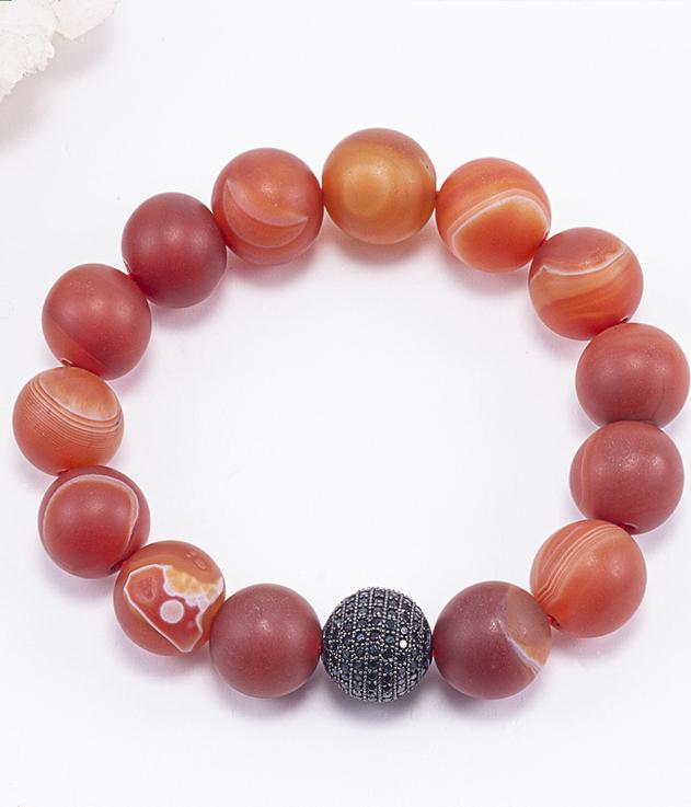Vòng Tay Phong Thủy Nam Đá Mã Não Đỏ Nhám Phối Charm Cầu Đính Đá Mệnh Hỏa, Thổ Ngọc Quý Gemstones