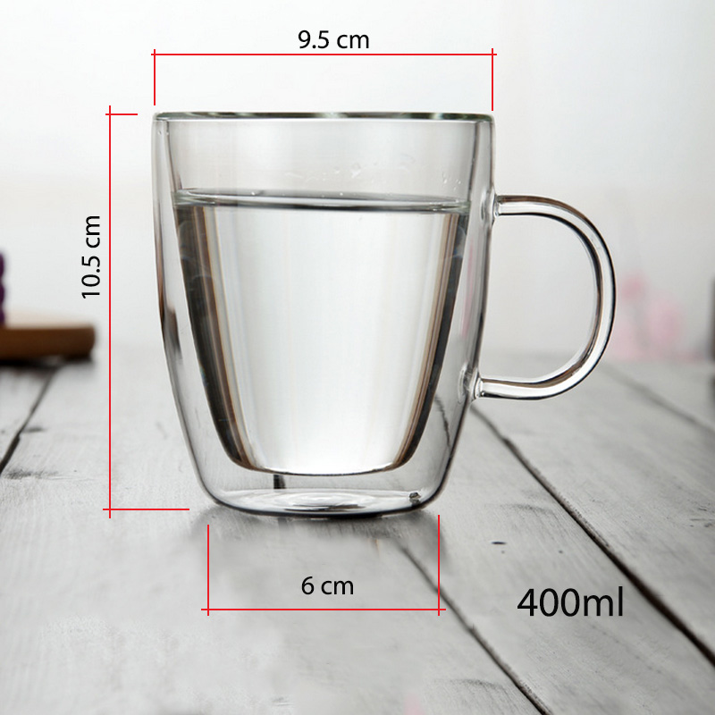 Cốc thủy tinh 2 lớp giữ nhiệt có tay cầm 400ml