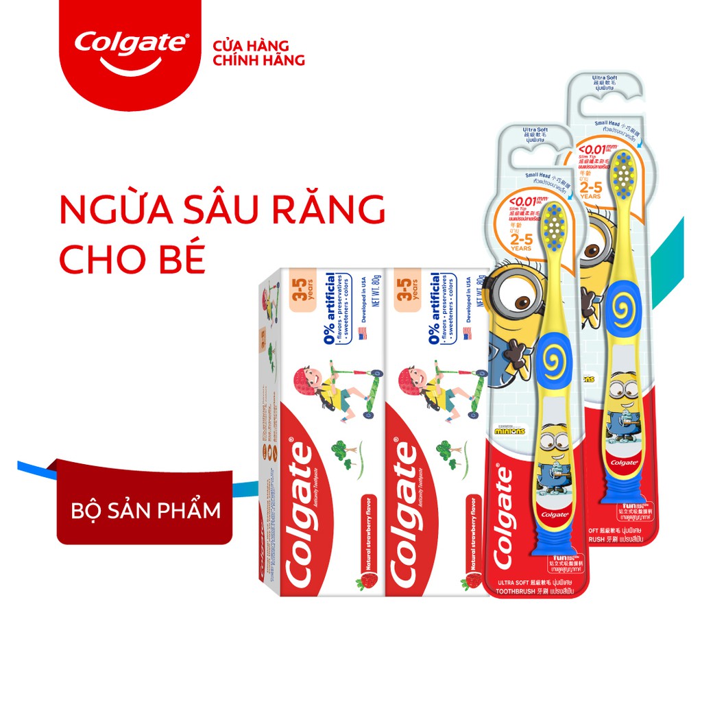 Combo 2 Bàn chải đánh răng Colgate Minion và Kem đánh răng Colgate Kid Free From bé 3-5 tuổi