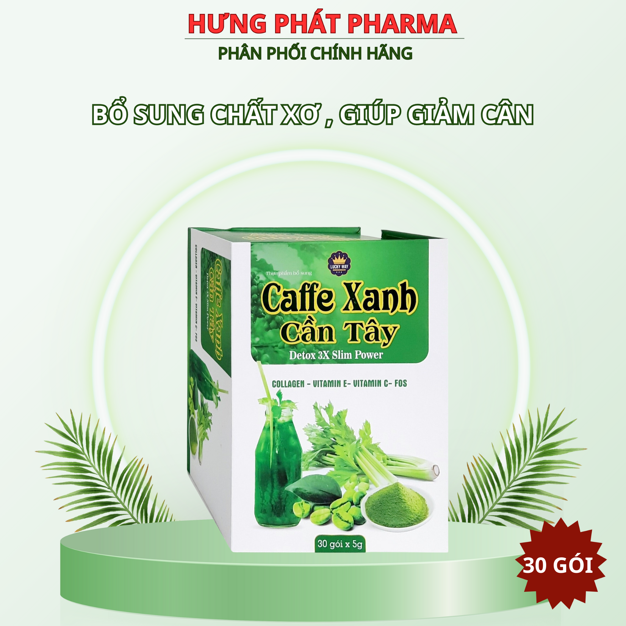 Gói Caffe xanh cần tây giúp bổ sung chất xơ , tăng tiêu hóa – hộp 30 gói