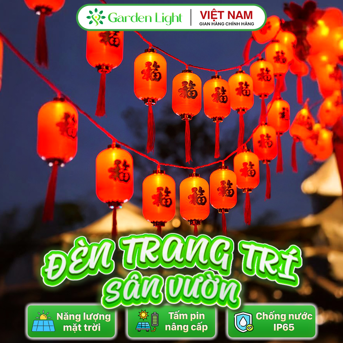 Đèn trang trí năng lượng mặt trời đèn lồng dài, tiết kiệm điện, bóng siêu sáng, chống thấm nước - DA3208