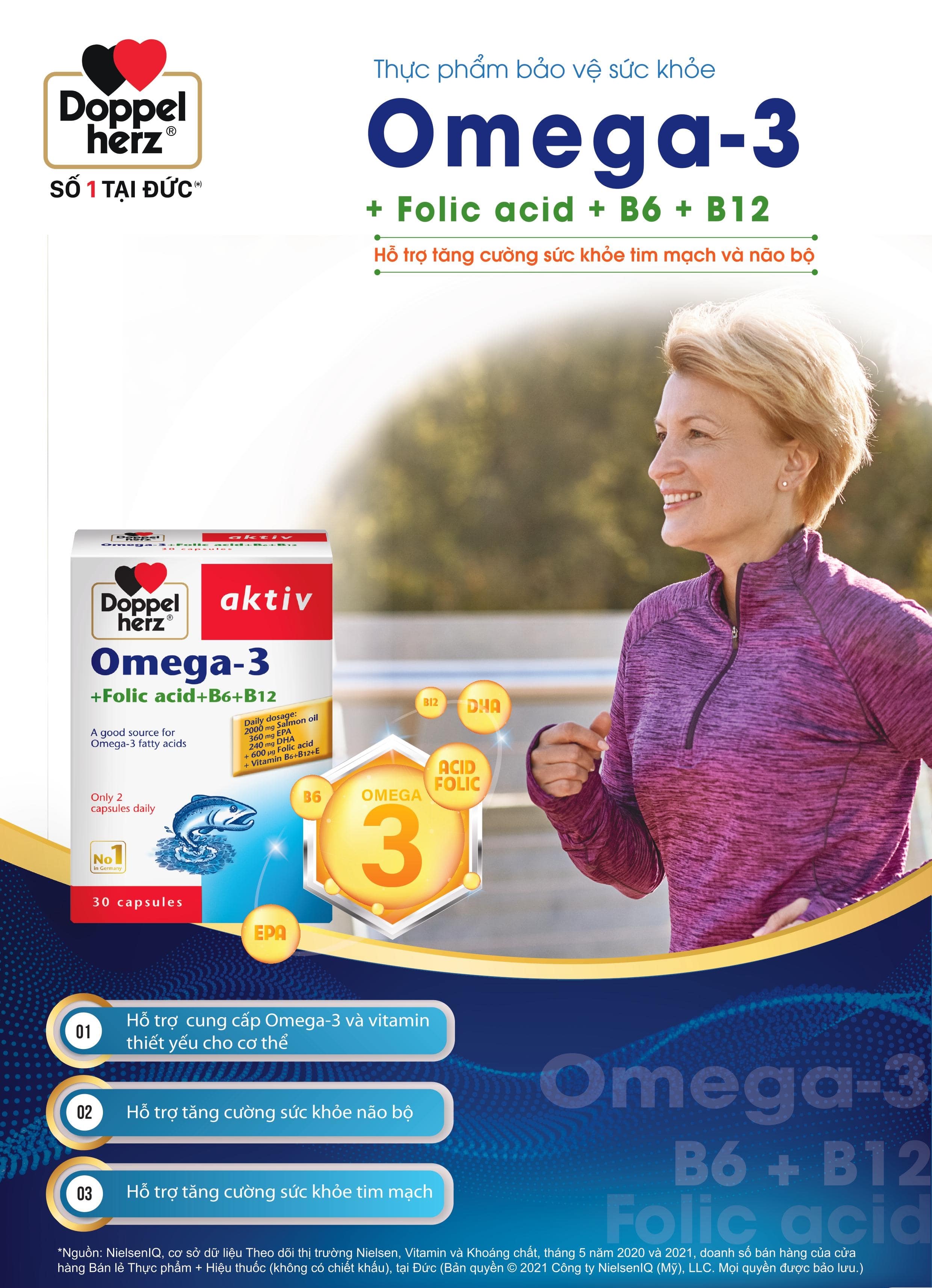 Combo bổ sung vitamin, khoáng chất, bổ não và tim mạch Doppelherz Omega 3 + 02 tuýp sủi A-Z Fizz