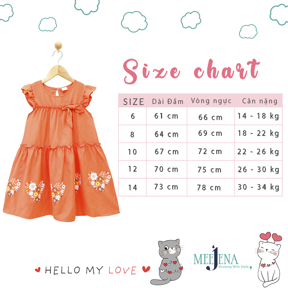 Đầm bé gái gắn nơ trước ngực vải đũi từ 14-34 kg - MEEJENA - 2012