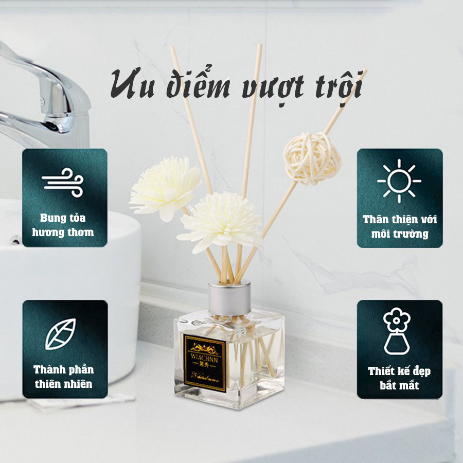 Tinh dầu thơm phòng 50ml có que GỖ tự khếch tán khử mùi không khí dễ chịu trong phòng, nước hoa để phòng