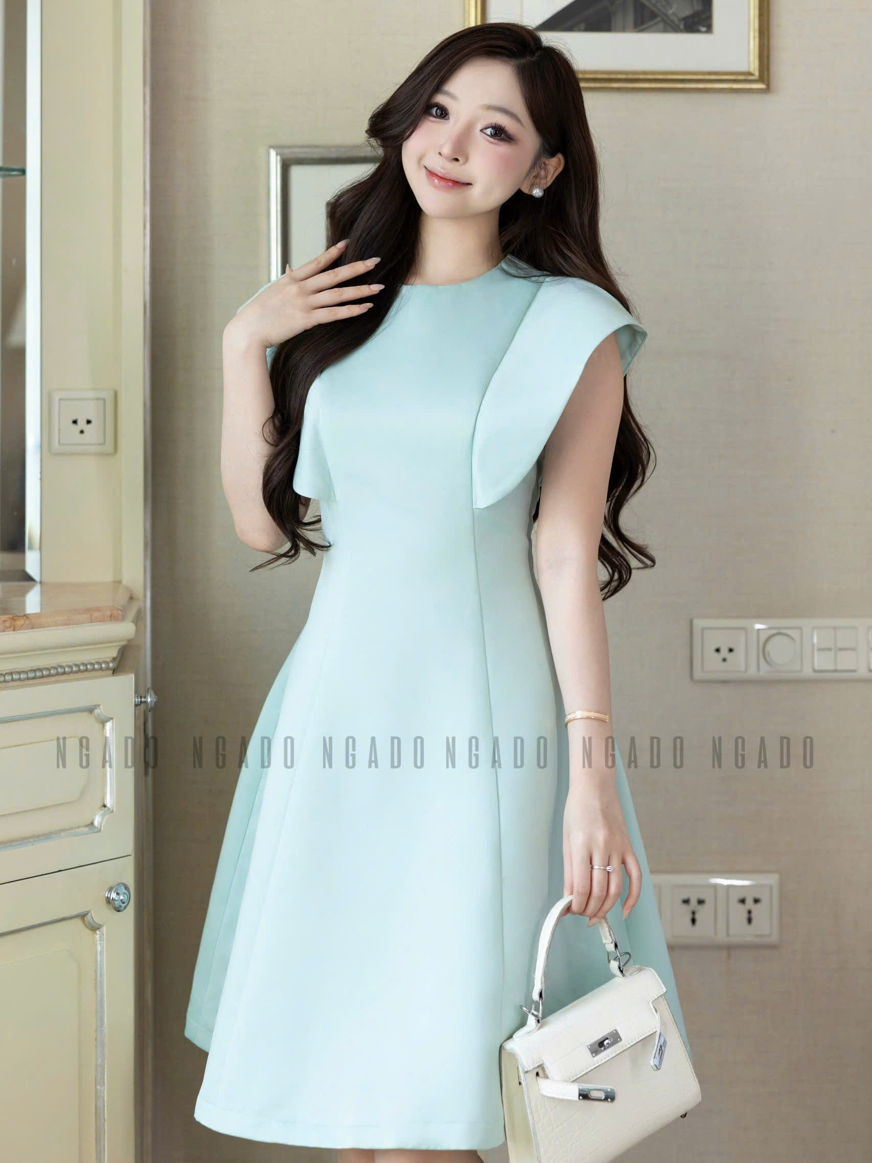 Đầm xanh mint cánh tiên NGADO , đầm dự tiệc , đầm xuống phố