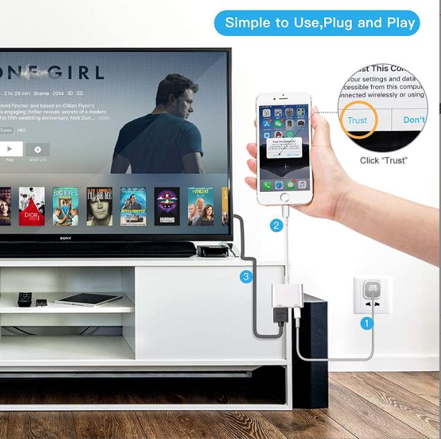 Cáp chuyển đổi từ điện thoại sang HDMI Full HD dành cho iPhone, iPad truyền lên màn hình TV, máy chiếu không cần nguồn phụ