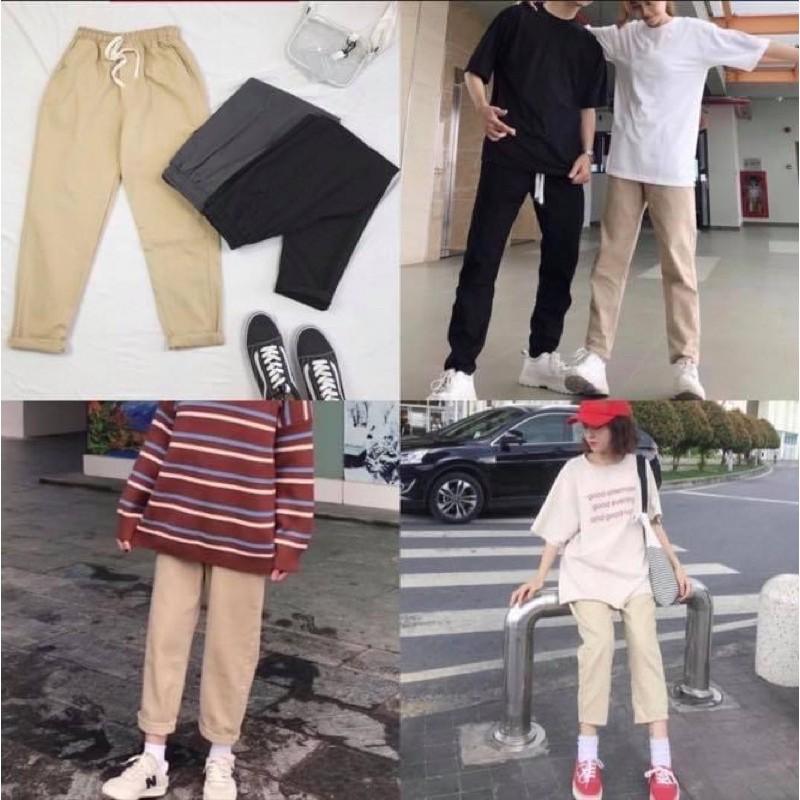 Quần Basic Kaki Nam Nữ Ống Suông UNISEX màu Đen/Tan (Chất siêu mịn dày đẹp