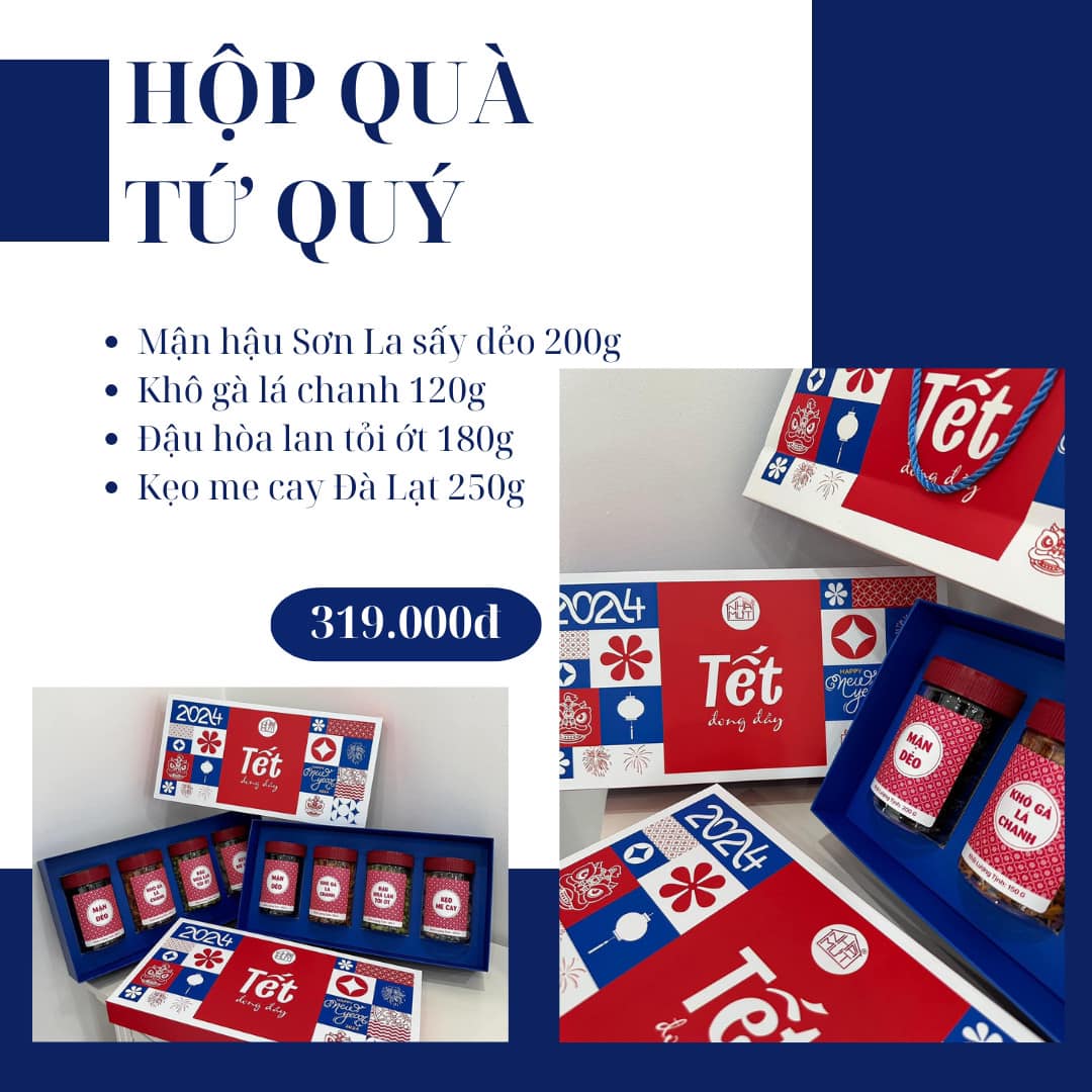 HỎA TỐC GIAO NGAY - Hộp Quà Tết Tứ Quý Thương Hiệu Nhà Mứt. Set Quà Doanh Nghiệp, Hộp Mứt Tết, Giỏ Quà Tết Mừng Xuân Giáp Thìn 2024 - Set Quà Tứ Quý với 4 Vị Bánh Mứt Cao Cấp Mang Ý Nghĩa Gói Trọn Tài Lộc, Thịnh Vượng - Kèm Thiệp Chúc Mừng, Túi Giấy