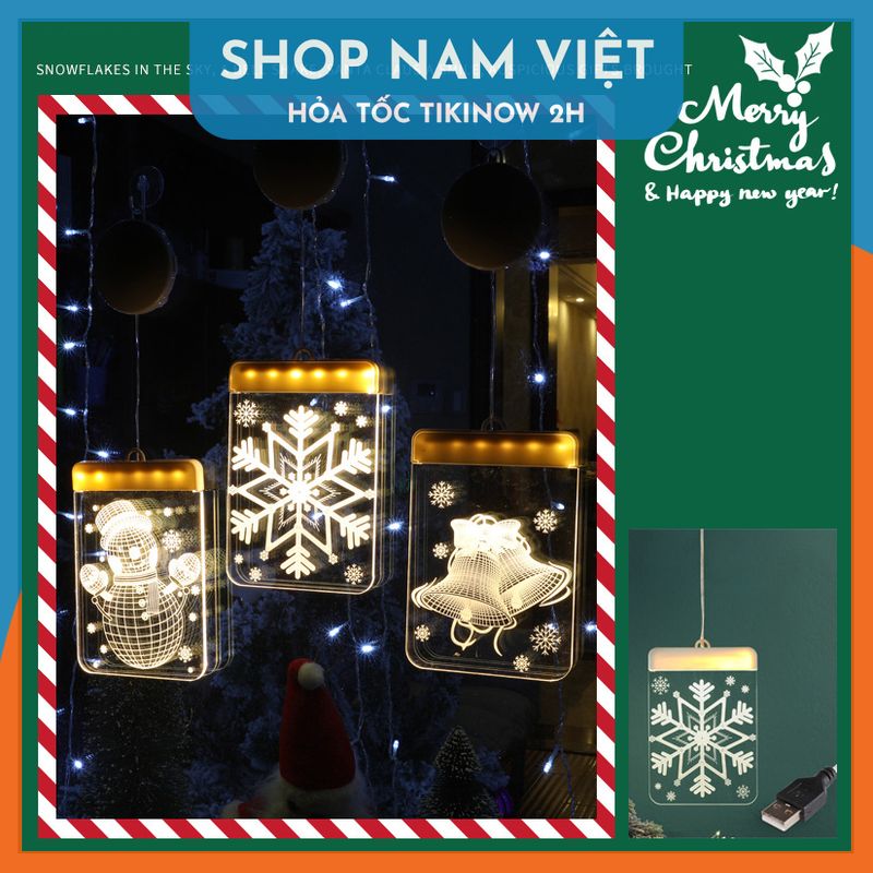 Dây Treo Đèn LED 3D Hình Cây Thông, Chuông Trang Trí Giáng Sinh, Noel - Chính Hãng NAVIVU