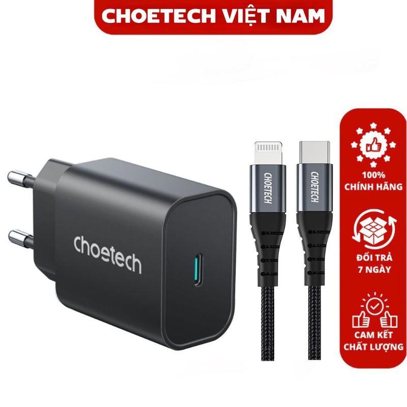 Combo Củ Sạc Nhanh 25W CHOETECH PD6003 Và Cáp Type C to IP chuẩn MFI 20W 1.2m CHOETECH IP0039- HÀNG CHÍNH HÃNG