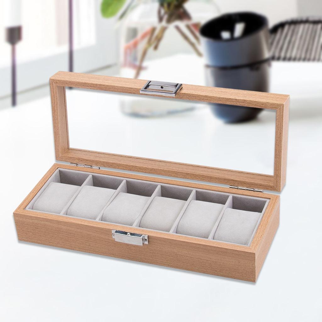 Portable 6 Slot Watch Display Case Box w/Clear Top Jewelry Storage Organizer