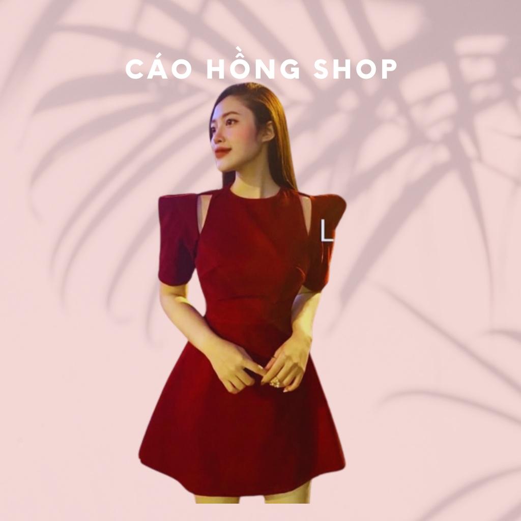 Váy Nhung Thiết Kế, Váy Dạ Dáng Xòe / Đỏ - Đen / Size S-M / CÁO HỒNG SHOP