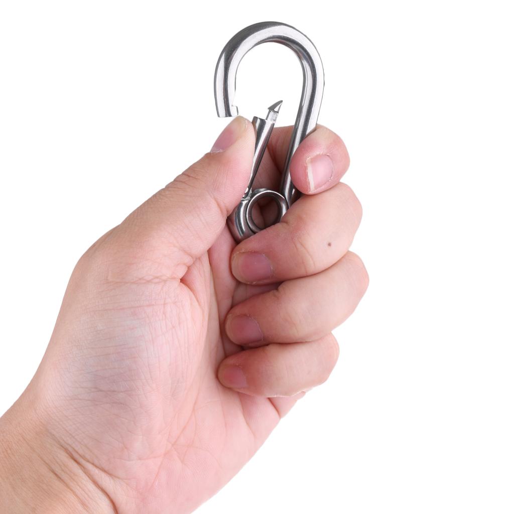 2xStainless Steel Climbing Carabiner with Eye for Climbing/ Hiking 5 x 50 mm