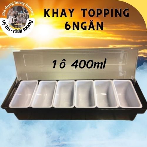 Khay topping 6 ngăn nhựa đúc liền nguyên khối, dụng cụ pha chế
