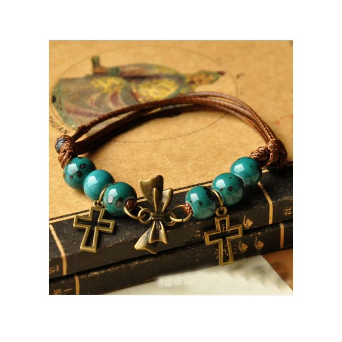 Vòng tay gốm thời trang dây da mềm VGOM28