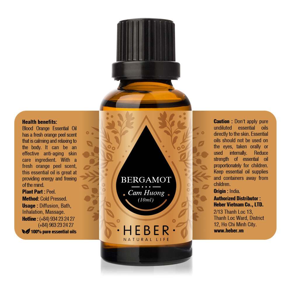 Tinh Dầu Cam Hương Bergamot Essential Oil Heber | 100% Thiên Nhiên Nguyên Chất Cao Cấp