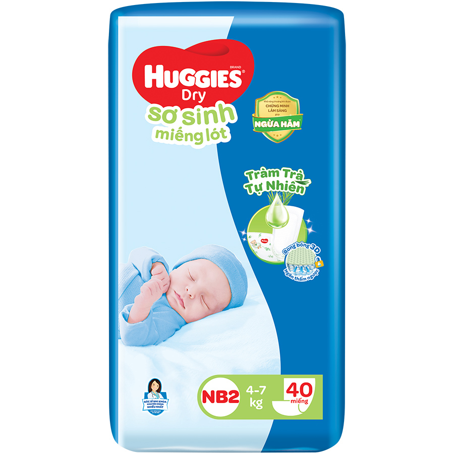 Combo 6 gói Miếng lót sơ sinh NB2 HUGGIES DRY 40 miếng